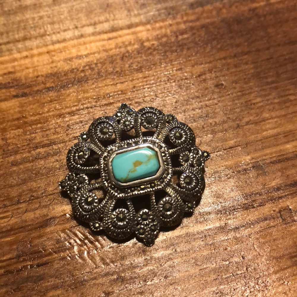 turquoise/marcasite sterling silver pendant/ pin